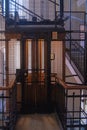 Antique wooden Elevator in a Metal Shaft Royalty Free Stock Photo