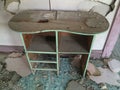 Antique Wooden Green Desk in Abandoned MIner& x27;s Room, Aguereberry Camp