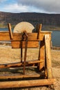 Antique Wooden Grindstone Wheel With Pedals In Picturesque Landscape Royalty Free Stock Photo