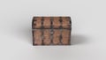 antique wooden and iron treasure chest in white setting, front view Royalty Free Stock Photo