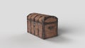antique wooden and iron treasure chest in the white setting, left view Royalty Free Stock Photo