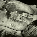 Antique wooden shoe lasts with makers marks and sizes