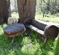 Antique wooden table and bench Royalty Free Stock Photo