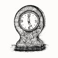 Antique table clock hand drawn sketch on the white Royalty Free Stock Photo