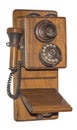 Antique wooden telephone, isolated