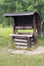 Antique wooden water well stock photo