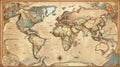 Antique world map with highlighted routs