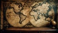 Antique world map on stained wood desk, a journey through history generated by AI Royalty Free Stock Photo
