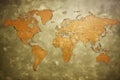 Antique world map on textured cardboard, a timeless decorative piece