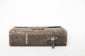 Antique Worn Leather Bible with Antique Cross Metal and Wood on Royalty Free Stock Photo