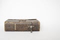 Antique Worn Leather Bible with Antique Cross of Metal and Wood