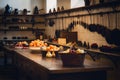 Antique XIX century old kitchen with tools, pans, pots and food ingredients Royalty Free Stock Photo