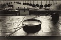 Antique XIX century old kitchen with tools, pans, pots and food ingredients Royalty Free Stock Photo