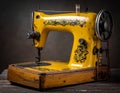 Antique Yellow Sewing Machine Ã¢â¬\' Vintage Tailoring Tool for Retro Decor generative ai Royalty Free Stock Photo