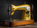 Antique Yellow Sewing Machine Ã¢â¬\' Vintage Tailoring Tool for Retro Decor generative ai Royalty Free Stock Photo