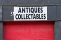 Antiques and collectables sign above shop entrance Royalty Free Stock Photo