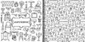 Antiques doodle set and seamless pattern