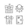 Antiquities excavation linear icons set