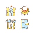 Antiquities excavation RGB color icons set