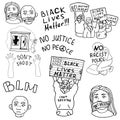 Antiracism sticker set on white isolated backdrop