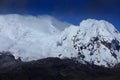 Antisana volcano in Ecuador, South America. Volcano with ice and snow, sunny day with blue sky and white clouds. Landscape in