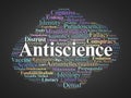 Antiscience Word Cloud. Key Concepts on Science Denial, Misinformation, and Public Understanding Royalty Free Stock Photo