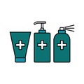 Antiseptic icons. Three different packages of antiseptic medicine for disinfection.