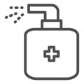 Antiseptic spray line icon, wash and hygiene concept, Disinfectant medical bottle with cross sign on white background Royalty Free Stock Photo
