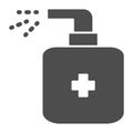 Antiseptic spray solid icon, wash and hygiene concept, Disinfectant medical bottle with cross sign on white background Royalty Free Stock Photo