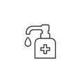 Antiseptic vector icon Hygiene Virus hand care. Black line, outline, thin sign. Washing hands, anti bacterial soap