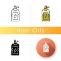 Antistatic hair sprayer icon. Liquid product in container for winter haircare. Chemical cosmetic formula for hair