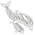 Antistress coloring book Dolphin with baby Dolphin in Zen style Royalty Free Stock Photo