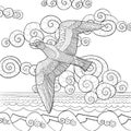 Antistress coloring page with seagull.