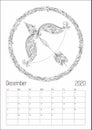 2020 Antistress Horoscope calendar planner, doodle illustration Royalty Free Stock Photo