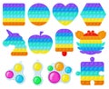 Antistress pop it and simple dimple toys. Trendy fidget children toys, sensory and color learning for kids vector Royalty Free Stock Photo