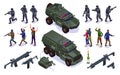 Antiterror Special Police Forces and Terrorists Set isometric icons on isolated background