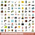 100 antiterrorism icons set, flat style Royalty Free Stock Photo