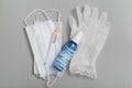 Antiviral personal protective equipment during quarantine, medical masks, gloves and antibacterial spray