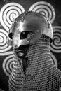 antivirus or firewall concept, Viking warrior helmet with chainmail over silver shield