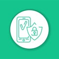 Antivirus mobile application in smartphone black glyph icon. . P