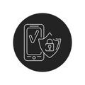 Antivirus mobile application in smartphone black glyph icon. Pictogram for web page, mobile app, promo. UI UX GUI design
