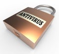 Antivirus Padlock Means Malicious Software And Firewall 3d Rendering