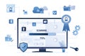Antivirus scanning network and software, searching viruses and trojans. Protection of data, passwords and apps. Internet security