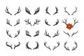 Antler big set of vector icons . Hand drawn silhouettes