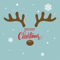 Antler christmas card template design on blue background