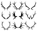 Antlers, deer and reindeer horns vector silhouettes isolated on white Royalty Free Stock Photo