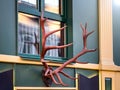 Antlers on the facade of the building.