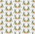 Antlers and flowers seamless pattern