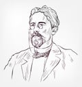 Anton Chekhov vector sketch portrait isolated Royalty Free Stock Photo