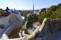 Antoni Gaudi hause and ceramic bench in Park Guell